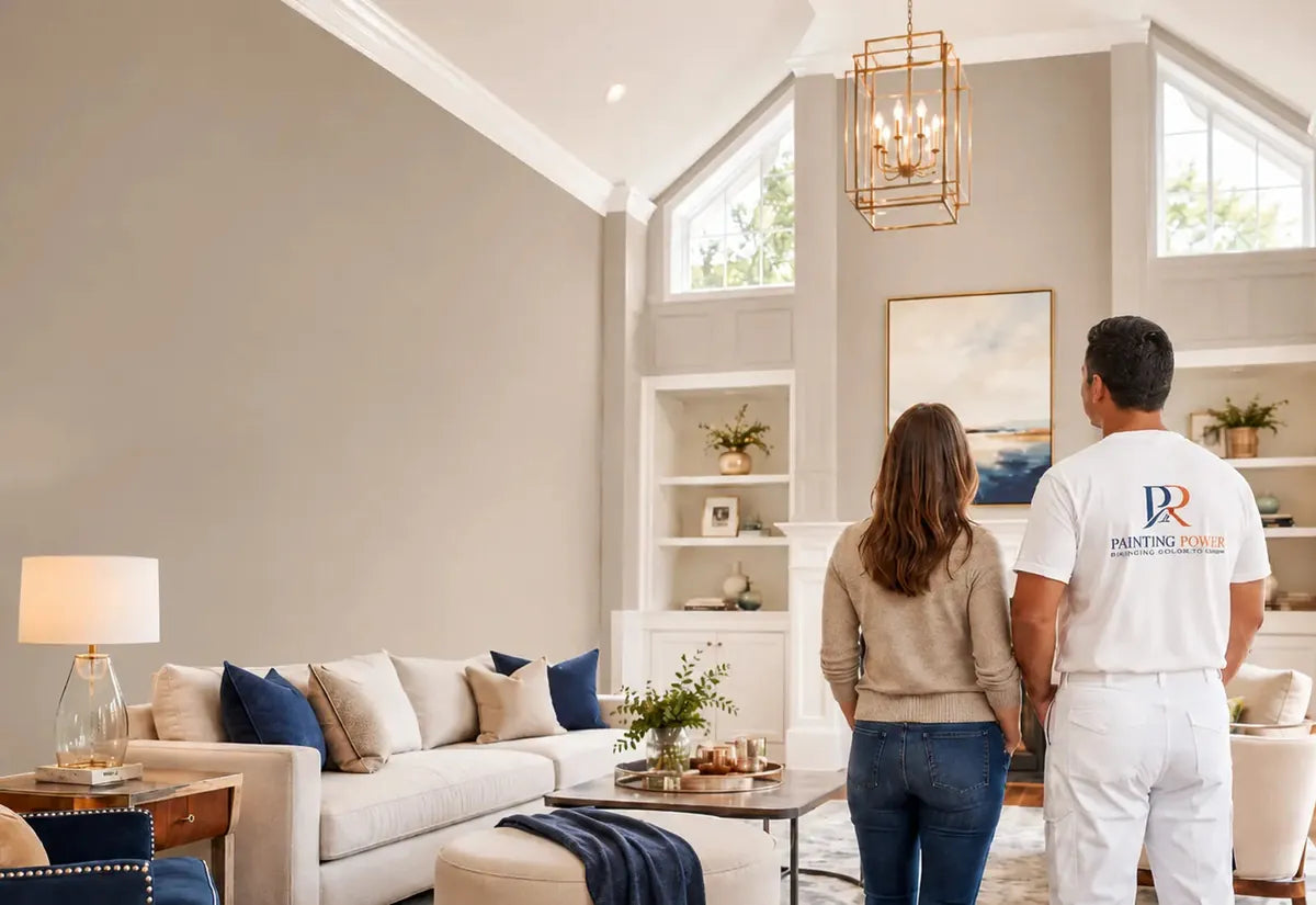 Professional interior painting in a bright finished living room