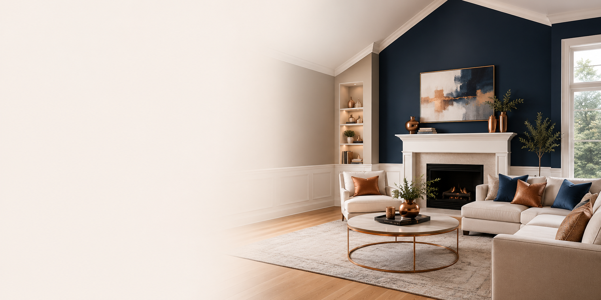 Bright South Jersey living room with professionally painted walls white trim and protected furnishings