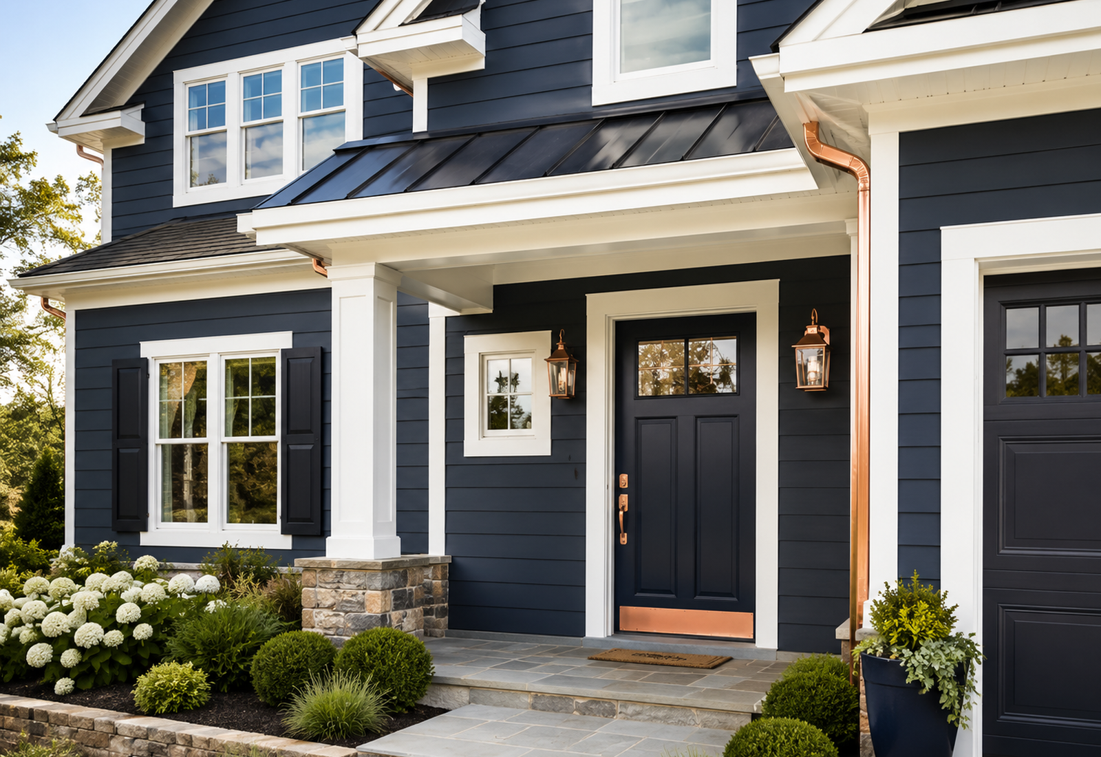 Freshly painted South Jersey home exterior with white trim and clean landscaping