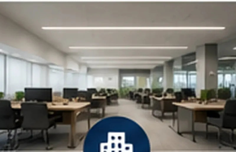 Open-plan office interior with freshly painted walls and ceilings